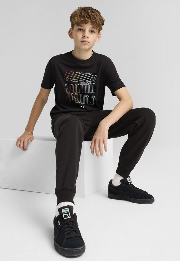 Puma - Młodzieżowa koszulka Essentials Logo Lab PUMA Black. Kolor: czarny. Wzór: nadruk, haft