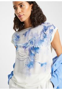 bonprix - Bluzka shirtowa z kwiatowym nadrukiem. Kolor: biały. Wzór: nadruk, kwiaty #1