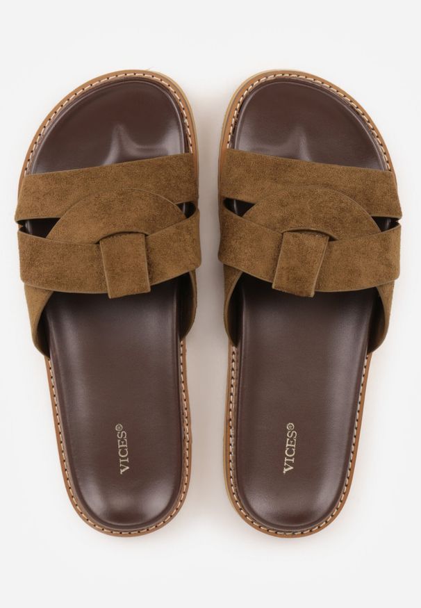 Born2be - Zielone Klapki VICES z Przeplatanymi Paskami Anreene. Okazja: na co dzień. Kolor: zielony. Materiał: len. Wzór: paski. Styl: casual, klasyczny, elegancki