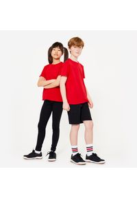 DOMYOS - Koszulka sportowa dla dzieci Domyos. Kolor: czerwony. Materiał: bawełna, tkanina, prążkowany, materiał. Sport: joga i pilates