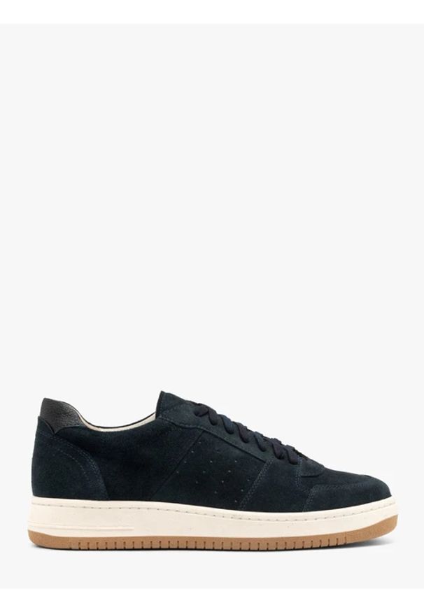 Ryłko - Granatowe sneakersy męskie. Kolor: niebieski. Materiał: welur, skóra. Styl: street, sportowy