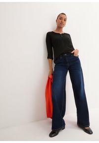 bonprix - Bluzka z plisą guzikową z czystej bawełny organicznej. Typ kołnierza: dekolt w serek. Kolor: czarny. Materiał: bawełna. Długość rękawa: długi rękaw. Długość: długie #2