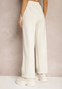 Renee - Jasnobeżowe Spodnie High Waist o Szerokich Prostych Nogawkach z Gumką w Pasie Hintia. Okazja: na co dzień. Stan: podwyższony. Kolor: beżowy. Styl: elegancki, casual