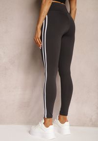 Renee - Ciemnoszare Legginsy High Waist z Lampasami Valondra. Okazja: na co dzień. Stan: podwyższony. Kolor: szary. Długość: długie. Styl: casual, elegancki