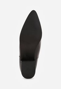 Renee - Czarne Botki na Słupku Vices Ozdobione Wycięciem Annavin. Okazja: na spacer. Kolor: czarny. Materiał: dzianina, jeans. Wzór: aplikacja. Sezon: wiosna, jesień. Obcas: na słupku. Styl: elegancki. Wysokość obcasa: średni #9