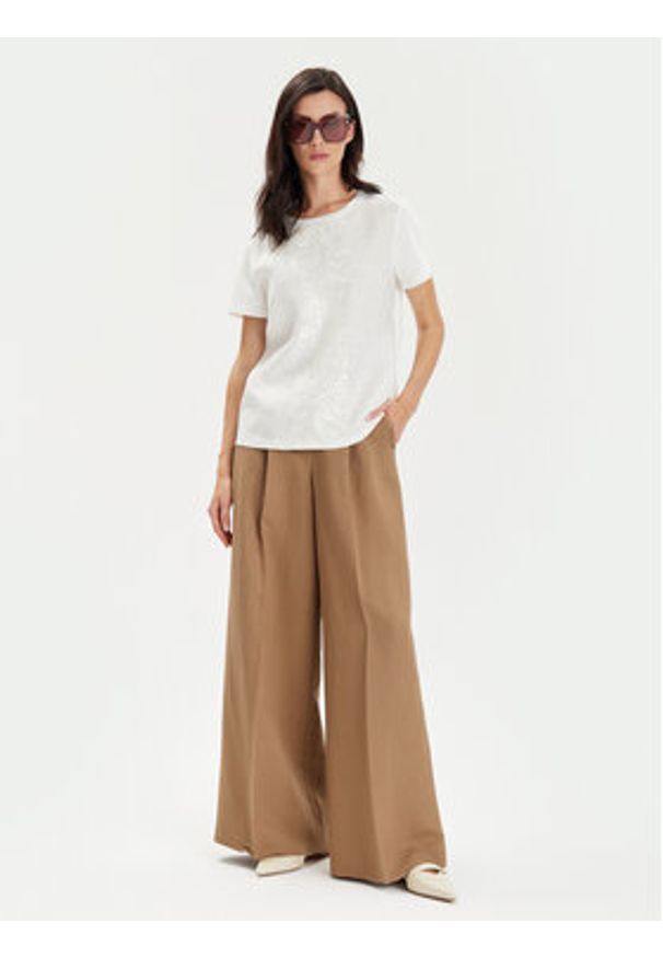 Weekend Max Mara Spodnie materiałowe Diletta 2415131062 Brązowy Wide Leg. Kolor: brązowy. Materiał: len, wiskoza