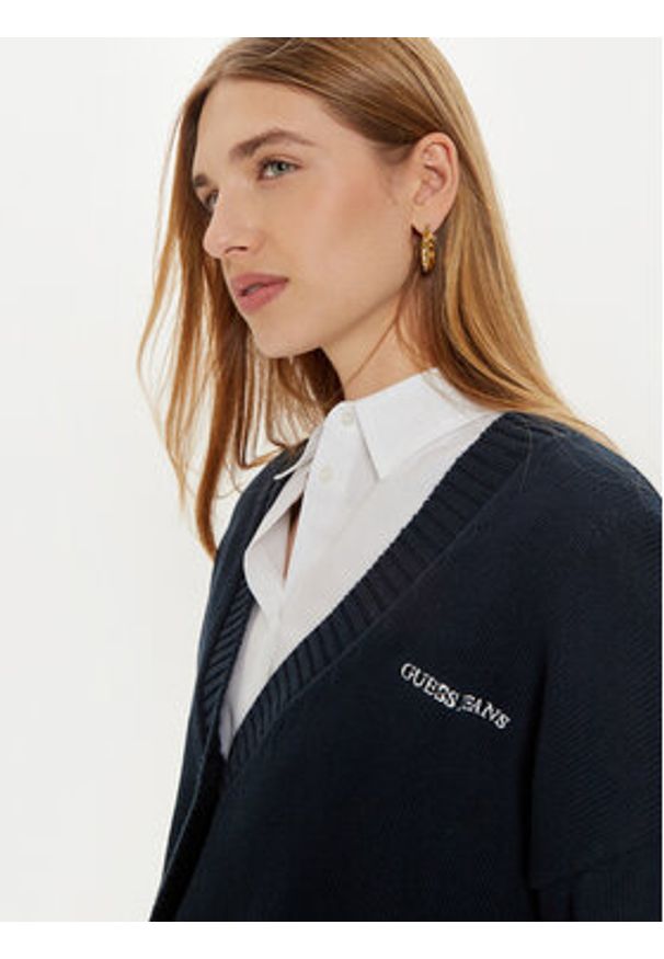 Guess Jeans Kardigan W4BR81 Z3HM1 Granatowy Regular Fit. Kolor: niebieski. Materiał: bawełna