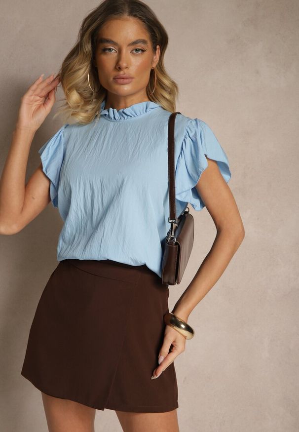 Renee - Niebieska Bluzka z Wiskozą i Falbankami Greloiti. Okazja: na co dzień. Typ kołnierza: kołnierz z falbankami. Kolor: niebieski. Materiał: wiskoza. Styl: klasyczny, casual