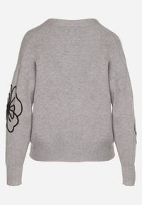 Born2be - Szary Kardigan na Guziki w Haftowane Kwiaty Tustara. Okazja: na co dzień. Kolor: szary. Materiał: jeans. Wzór: kwiaty, haft. Styl: casual #6