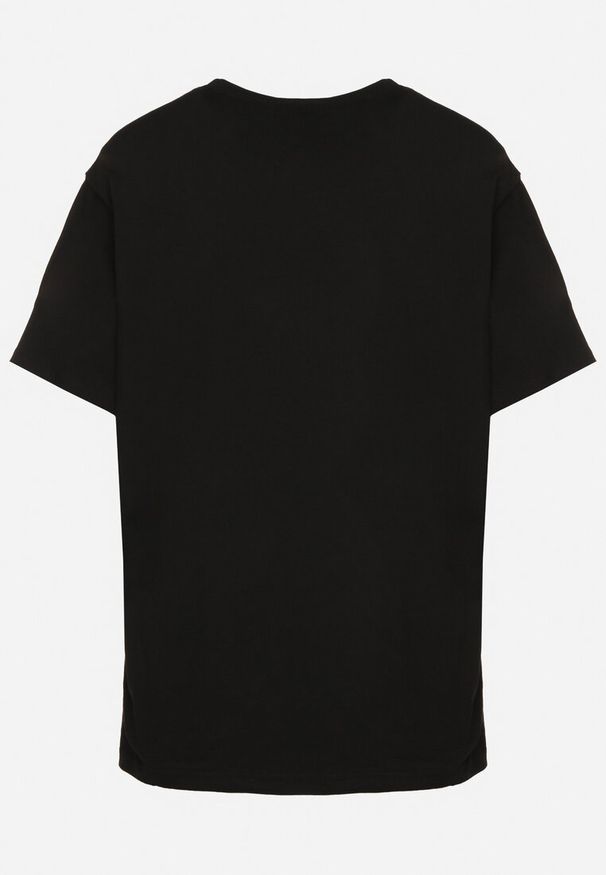 Born2be - Czarny T-shirt Oversize z Bawełny Zdobiony Kokardą z Cekinów Tenesela. Okazja: na co dzień. Typ kołnierza: kokarda. Kolor: czarny. Materiał: bawełna. Wzór: aplikacja. Styl: casual