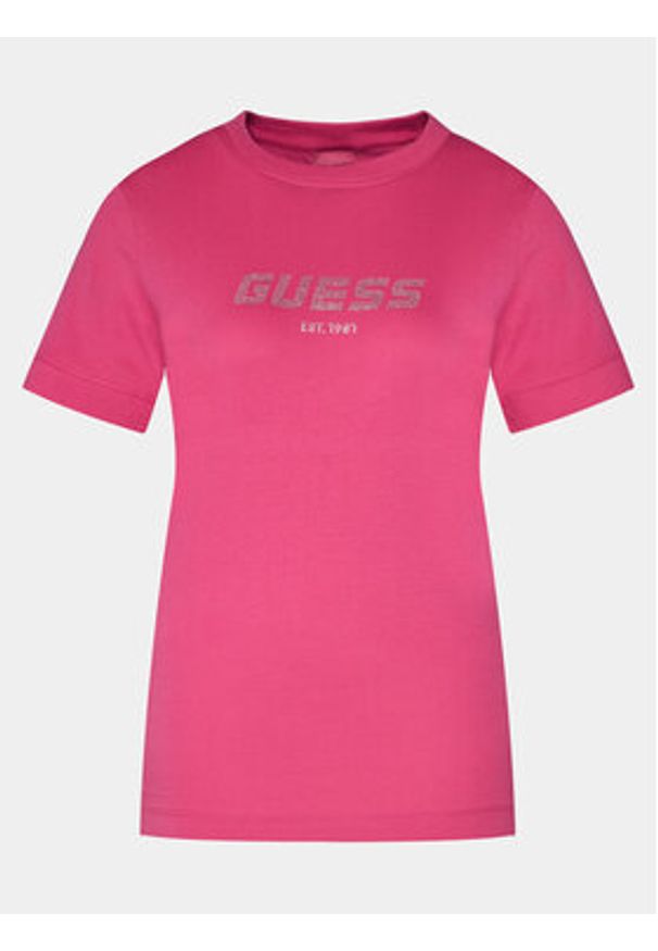 Guess T-Shirt Eleanora V4RI10 K8HM4 Różowy Regular Fit. Kolor: różowy. Materiał: bawełna