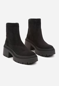 Born2be - Czarne Botki w Stylu Sztybletów z Elastyczną Cholewką Heslania. Okazja: na co dzień. Kolor: czarny. Materiał: jeans. Szerokość cholewki: normalna. Styl: casual #6