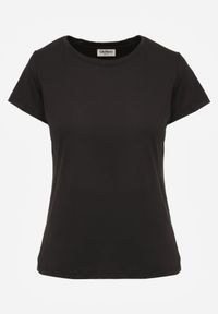 Renee - Czarny Klasyczny T-shirt o Gładkim Wykończeniu Rhethine. Kolor: czarny. Materiał: jeans, zamsz. Długość: krótkie. Wzór: gładki. Styl: klasyczny #8