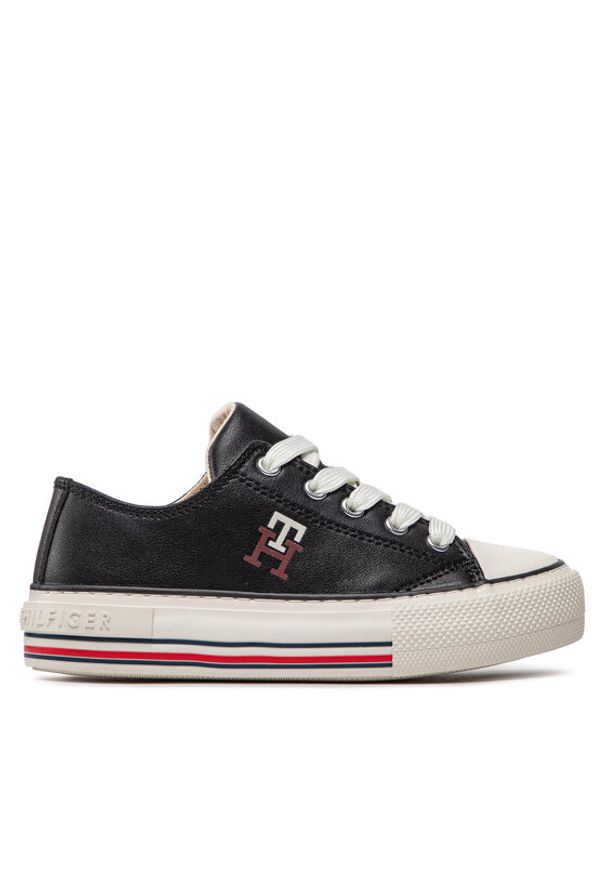 TOMMY HILFIGER - Tommy Hilfiger Trampki Low Cut Lace-Up Sneaker T3A9-32287-1355 m Czarny. Kolor: czarny. Materiał: skóra