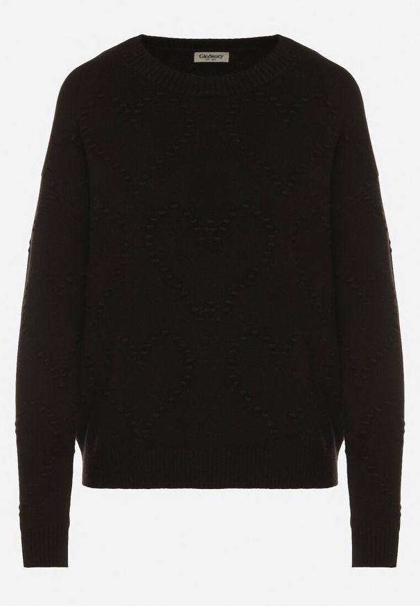 Born2be - Czarny Sweter Ozdobiony Motywem Serc Unisae. Okazja: na co dzień. Kolor: czarny. Materiał: jeans. Wzór: aplikacja. Styl: casual