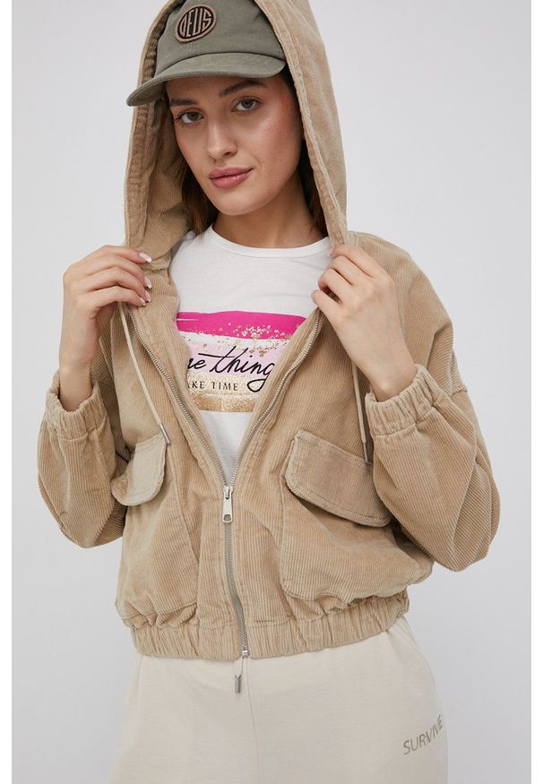 only - Only kurtka sztruksowa kolor beżowy przejściowa oversize. Kolor: beżowy. Materiał: sztruks
