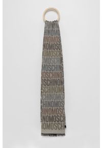 MOSCHINO - Moschino Szal z domieszką wełny kolor beżowy wzorzysty. Kolor: beżowy. Materiał: wełna. Wzór: ze splotem