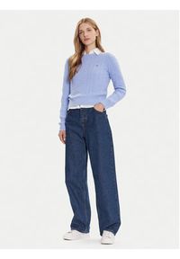 Tommy Jeans Sweter Cable Essential DW0DW22165 Niebieski Regular Fit. Kolor: niebieski. Materiał: bawełna