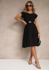 Renee - Czarna Rozkloszowana Sukienka z Wiskozy Linurea. Okazja: na co dzień. Kolor: czarny. Materiał: wiskoza. Styl: klasyczny, elegancki, casual #4