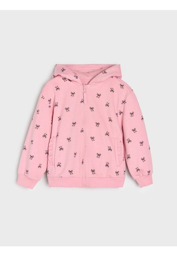 Sinsay - Bluza z kapturem w drobne kokardki - różowy. Typ kołnierza: kokarda, kaptur. Kolor: różowy