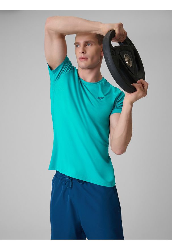 4f - 4F Koszulka treningowa regular szybkoschnąca męska - turkusowa S. Kolor: turkusowy. Materiał: skóra. Długość: długie. Sport: fitness