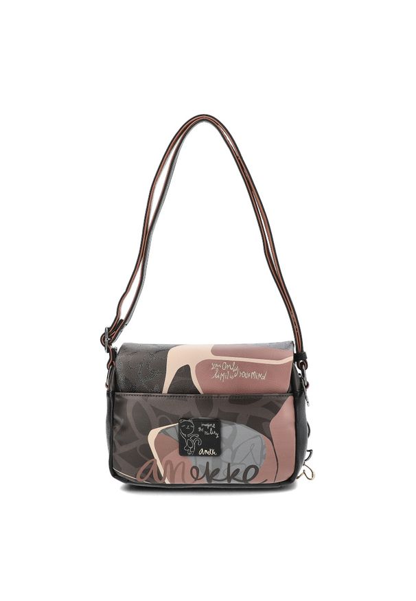 Stylowa Brązowa Torebka Damska Z Klapką Anekke. Kolor: brązowy. Wzór: nadruk. Materiał: skórzane. Styl: elegancki