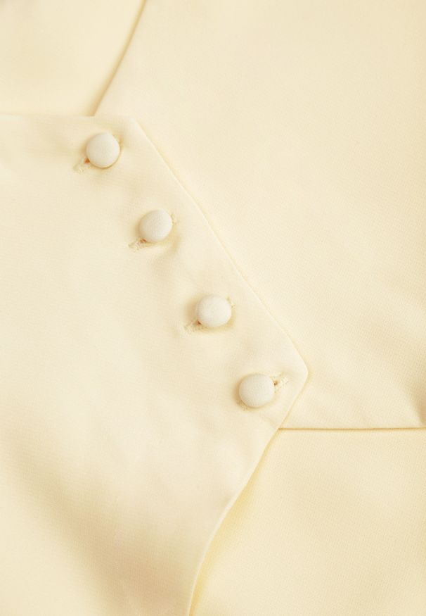 Renee - Żółta Elegancka Sukienka z Bufiastymi Rękawami Odkrytymi Plecami i Wiązaniem Haritte. Kolor: żółty. Typ sukienki: rozkloszowane. Styl: elegancki