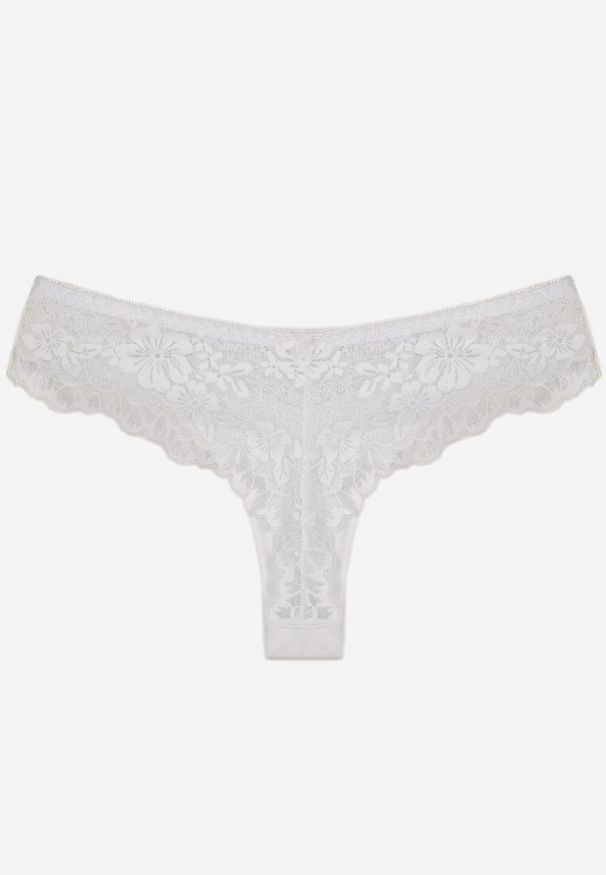 Renee - Białe Majtki Stringi Ozdobione Koronką Phisoris. Kolor: biały. Materiał: koronka. Wzór: koronka, aplikacja