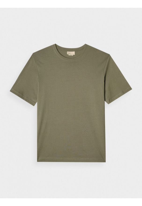 outhorn - T-shirt basic męski - khaki. Kolor: brązowy. Materiał: dzianina, materiał, bawełna. Wzór: gładki