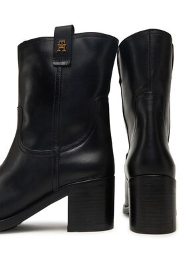 TOMMY HILFIGER - Tommy Hilfiger Botki Riding Lthr Mid Boot Block Heel FW0FW08776 Czarny. Kolor: czarny. Materiał: skóra