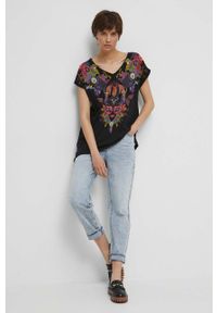 medicine - Medicine t-shirt bawełniany damski kolor czarny. Kolor: czarny. Materiał: bawełna. Długość rękawa: krótki rękaw. Długość: krótkie. Wzór: nadruk #3