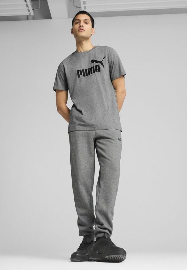 Puma - Męska koszulka Essentials z logo No. 1 PUMA Medium Gray Heather. Kolor: szary. Materiał: guma. Wzór: nadruk
