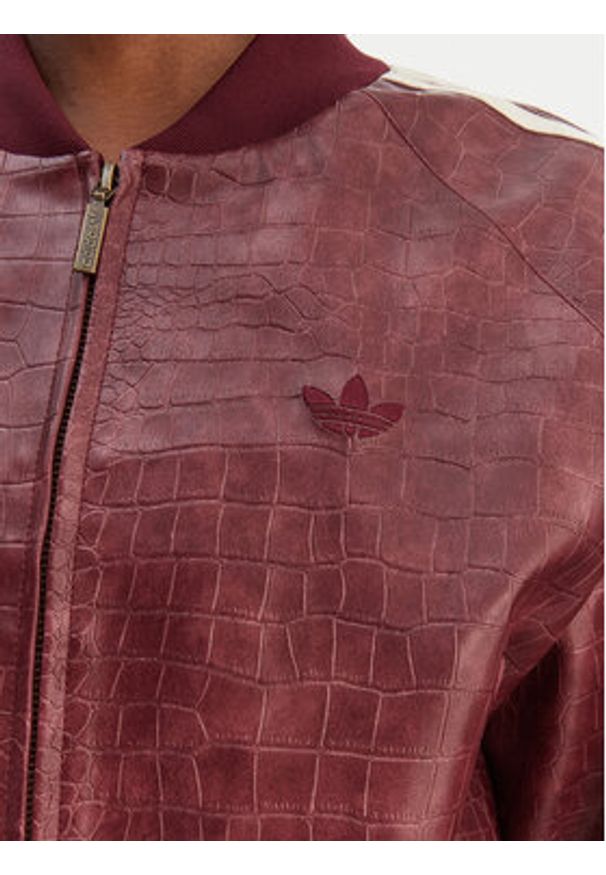 Adidas - adidas Kurtka z imitacji skóry Pleather KD8792 Bordowy Oversize. Kolor: czerwony. Materiał: skóra
