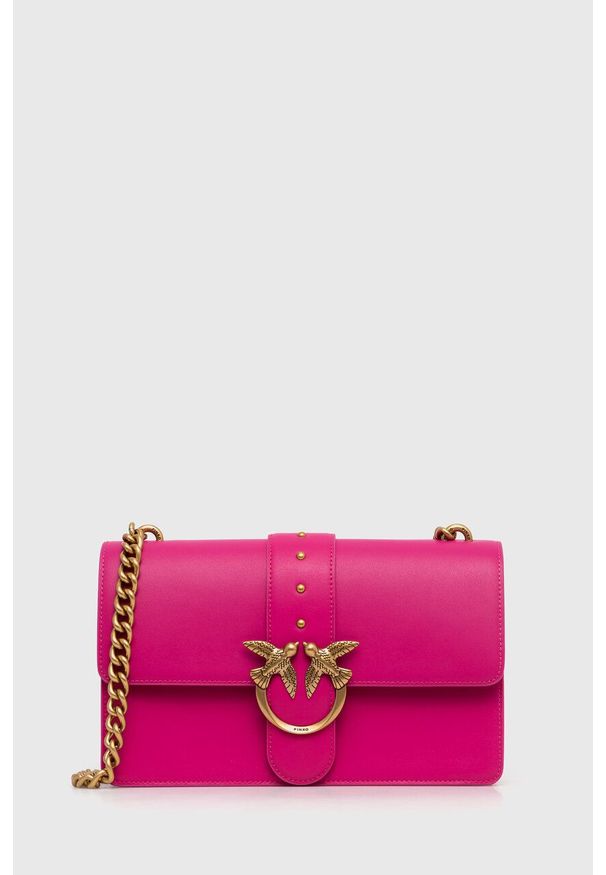 Pinko torebka skórzana kolor różowy. Kolor: różowy. Materiał: skórzane