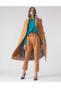 Manila Grace - MANILA GRACE - Karmelowe spodnie z podwójnym paskiem. Kolor: beżowy. Materiał: tkanina. Wzór: motyw zwierzęcy, nadruk #3