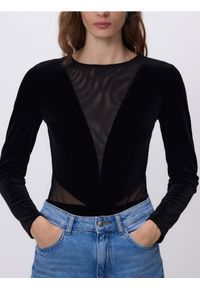 Reserved - Body z siateczkowymi wstawkami - czarny. Kolor: czarny. Materiał: dzianina, welur #1