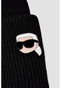 Karl Lagerfeld - KARL LAGERFELD Czapka zimowa Ikon. Kolor: czarny. Materiał: dzianina, wełna. Wzór: aplikacja. Sezon: zima. Styl: casual, elegancki #4