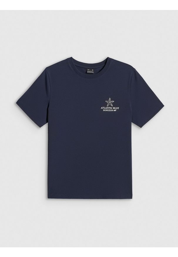 4f - 4F T-shirt relaxed z nadrukiem damski - granatowy M. Okazja: na co dzień. Kolor: niebieski. Materiał: materiał, bawełna, dzianina. Wzór: nadruk. Styl: sportowy, klasyczny, elegancki, casual