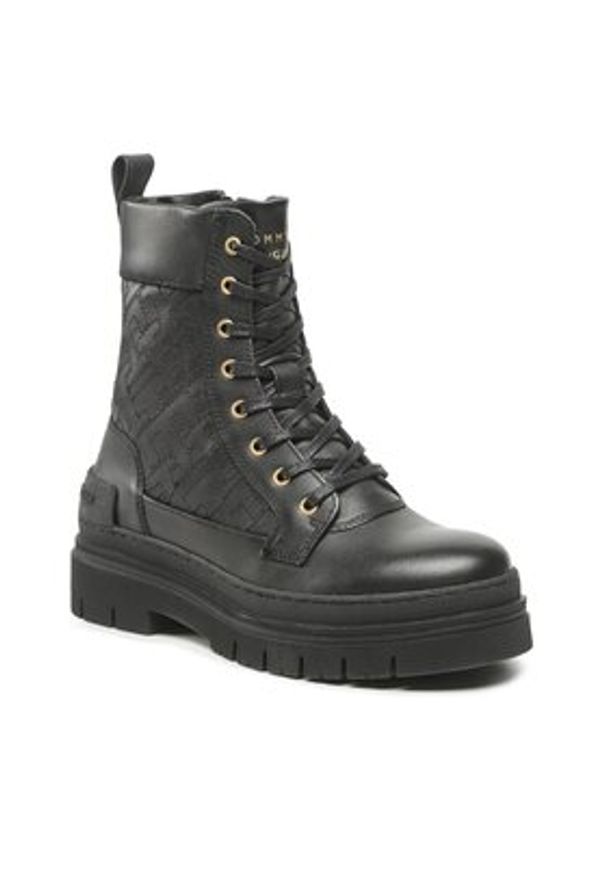 TOMMY HILFIGER - Tommy Hilfiger Trapery Lace Up Zip Boot Monogram FW0FW06849 Czarny. Kolor: czarny. Materiał: skóra