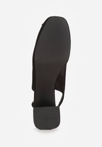 Renee - Czarne Sandały Vices na Słupku Slingback ze Skórzaną Wkładką i Cyrkoniami Nimirune. Okazja: na co dzień. Zapięcie: sprzączka. Kolor: czarny. Materiał: skóra. Wzór: aplikacja. Obcas: na słupku. Styl: casual. Wysokość obcasa: średni #4