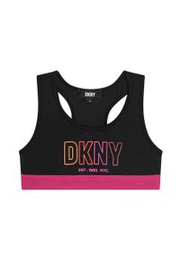 DKNY - Dkny strój kąpielowy dziecięcy kolor czarny. Kolor: czarny. Rodzaj stanika: odpinane ramiączka. Wzór: nadruk #1