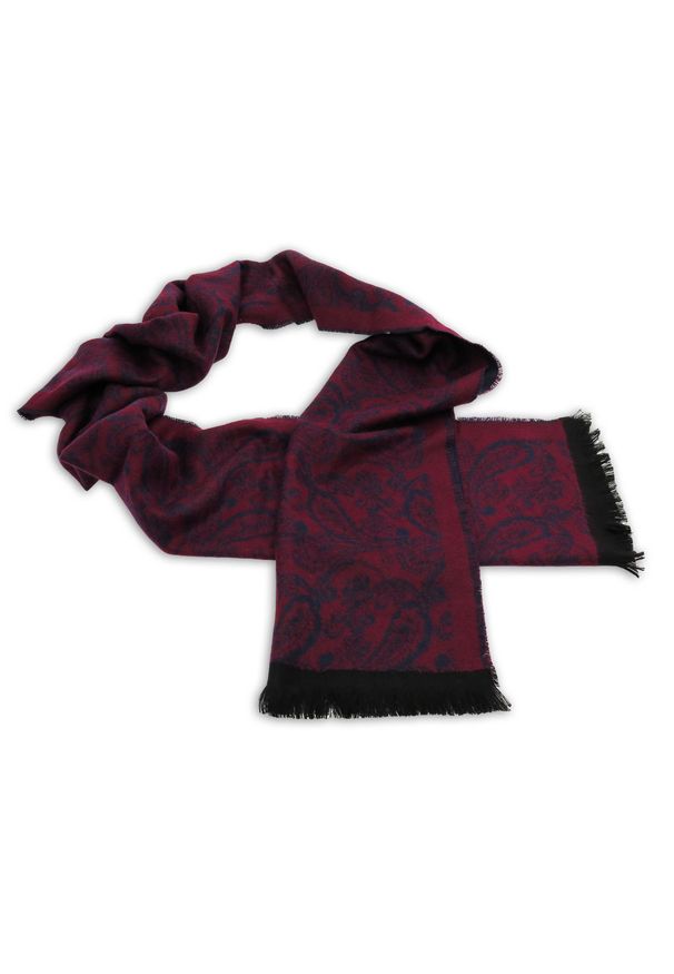 Adam Collection - Bordowo-granatowy szal męski - paisley A3. Kolor: wielokolorowy, czerwony, niebieski. Materiał: wiskoza, poliester. Wzór: paisley