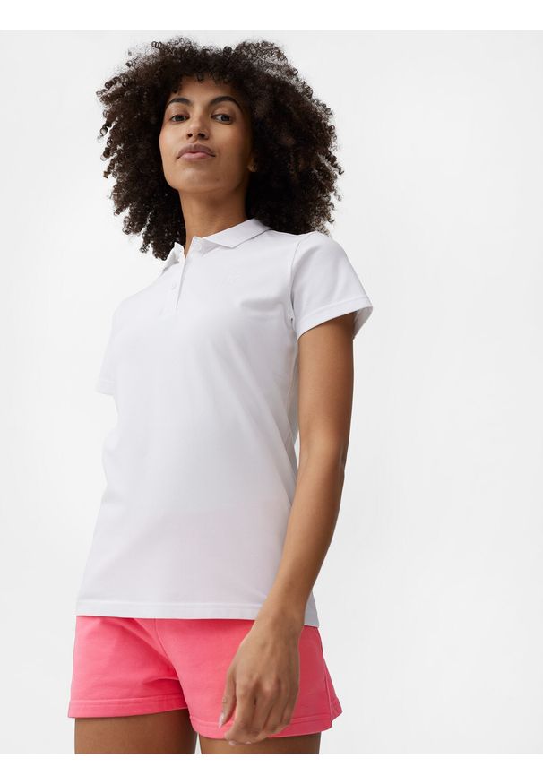 4f - 4F Koszulka polo regular damska XS. Okazja: na co dzień. Typ kołnierza: polo. Kolor: biały. Materiał: bawełna. Styl: casual