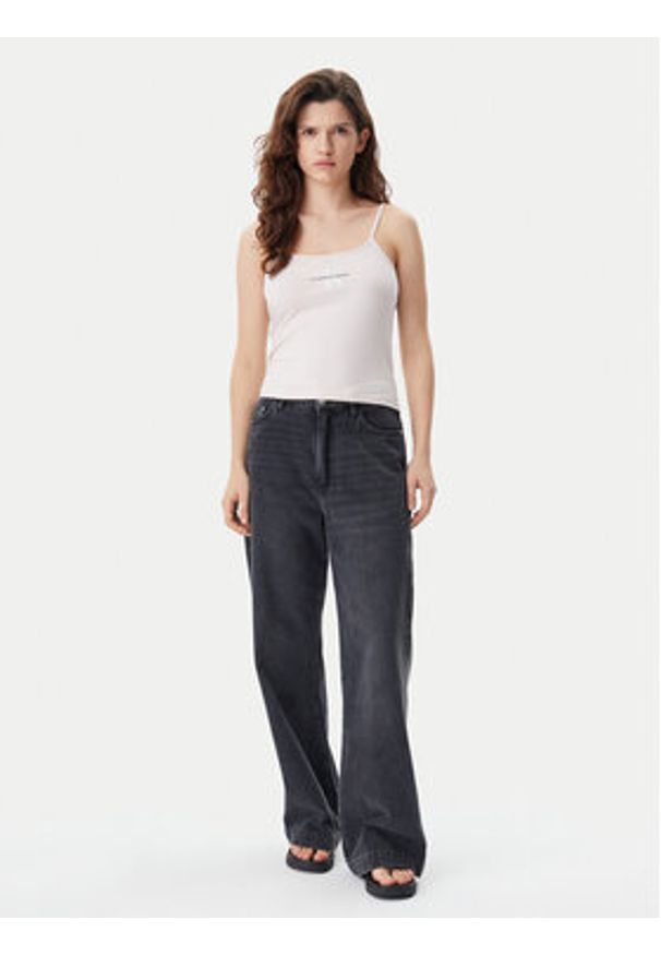 Calvin Klein Jeans Top Monologo J20J223105 Różowy Slim Fit. Kolor: różowy. Materiał: bawełna