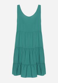 Born2be - Ciemnozielona Bawełniana Rozkloszowana Sukienka na Ramiączkach z Falbanami Criselles. Okazja: na spacer, na plażę. Typ kołnierza: kołnierz z falbankami. Kolor: zielony. Materiał: bawełna. Długość rękawa: na ramiączkach. Sezon: lato. Styl: elegancki #5