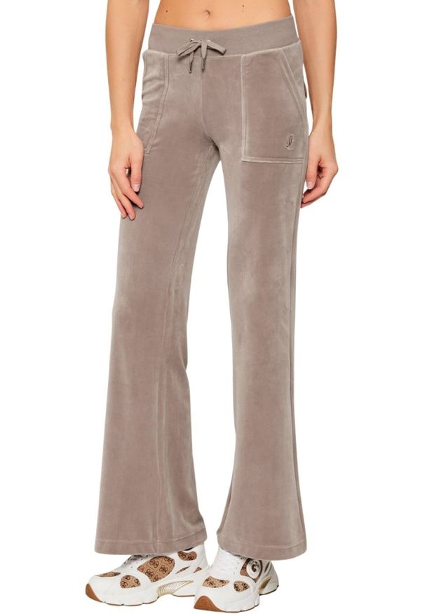 Juicy Couture - JUICY COUTURE Ciemno-beżowe spodnie dresowe damskie Layla Low Rise Pocket, Rozmiar XS. Stan: obniżony. Kolor: beżowy. Materiał: dresówka