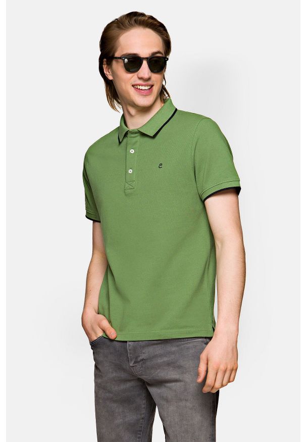 Lancerto - Koszulka Zielona Polo Dominic. Typ kołnierza: polo. Kolor: zielony. Materiał: tkanina, bawełna, włókno, materiał. Długość rękawa: krótki rękaw. Wzór: ze splotem. Styl: klasyczny
