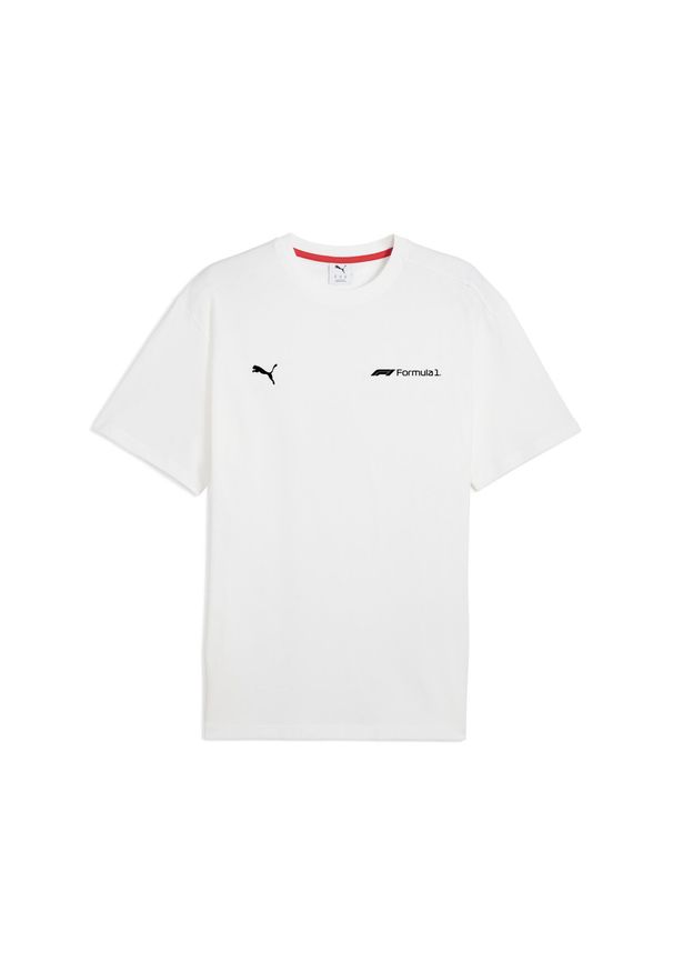 Puma - Męska koszulka F1® ESS+ o luźnym kroju z grafiką PUMA White. Kolor: biały