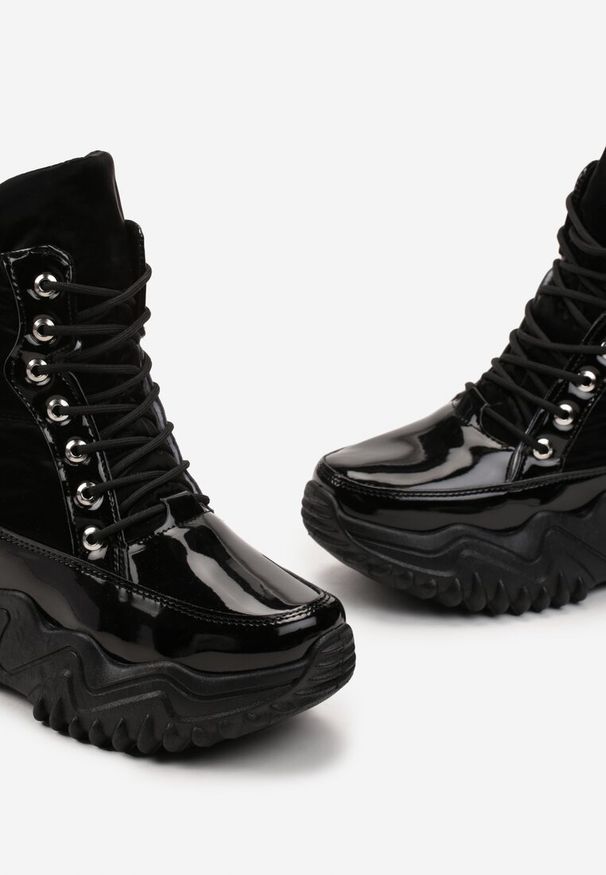 Renee - Czarne Ocieplane Sneakersy za Kostkę na Platformie Melianira. Wysokość cholewki: za kostkę. Kolor: czarny. Obcas: na platformie