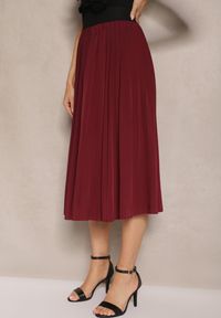 Renee - Bordowa Casualowa Spódnica Plisowana z Gumką w Pasie Velentina. Okazja: na co dzień. Kolor: czerwony. Materiał: koronka. Styl: casual